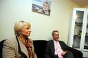 UKIP leader Nigel Farage with parliamentary candidate Jane Collins at the UKIP office in Rotherham.