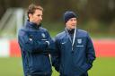 England U21 Manager Gareth Southgate and his assistant Steve Holland (right) take a watching brief