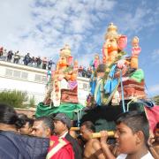 Ganesha - two statues were carried aloft before being immersed in the sea next to Clacton Pier. Pictures: Steve Brading