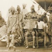 Indian Army troops reading English Newspaper on the way to Mesopotamia