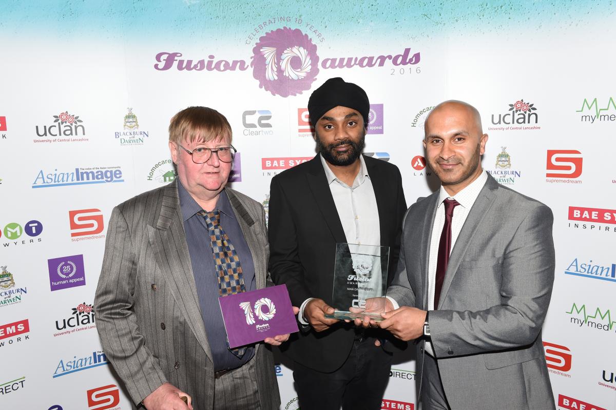Satnam Singh of ClearTwo with Robin Maudsley and Umar Ayub who won the Man of the Year Category