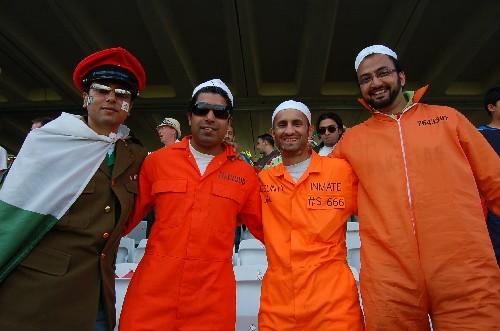 Best outfit of the day. The boys in the Guantanamo Bay suits and the bloke dressed up as a general (Great hat son). The suits had 'On day release' written on the back!