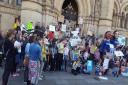 Climate change protesters in front of City Hall, Bradford, on Friday last week