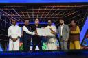 Israel film-maker Nadav Lapid, third left, is honoured by Indian ministers at the International Film Festival of India in Goa