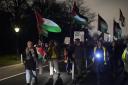 Pro-Palestinian groups take part in a protest at the US ambassador’s residence in Phoenix Park, Dublin (Niall Carson/PA)