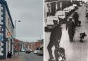 Present day Charlotte Street, Blackburn and (right) police dogs on the streets of Brookhouse in late July 1992 (LT Archive)