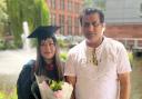 Syeda at her graduation with her dad Mukarram Ali of Blackburn who was diagnosed with colorectal cancer in June.