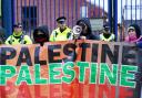 Protesters formed a blockade outside BAE Systems in Govan, Glasgow, as part of the ongoing campaign against sending arms to Israel (Jane Barlow/PA)