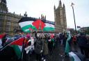 People take part in a Palestine Solidarity Campaign rally outside the Houses of Parliament, London (Lucy North/PA)