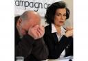 Alexei Sayle and Bianca Jagger during a Stop the War Demonstration press conference