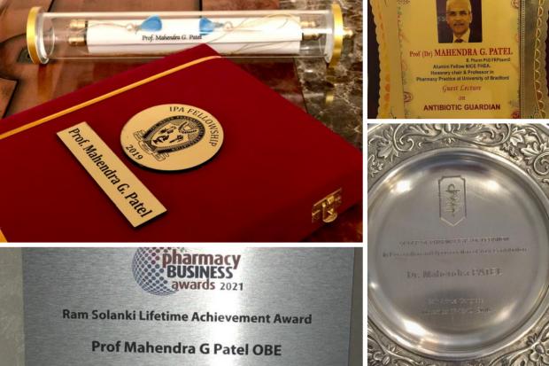 Asian Image: Photos via Dr Mahendra Patel OBE show just a small selection of awards won throughout his career so far.
