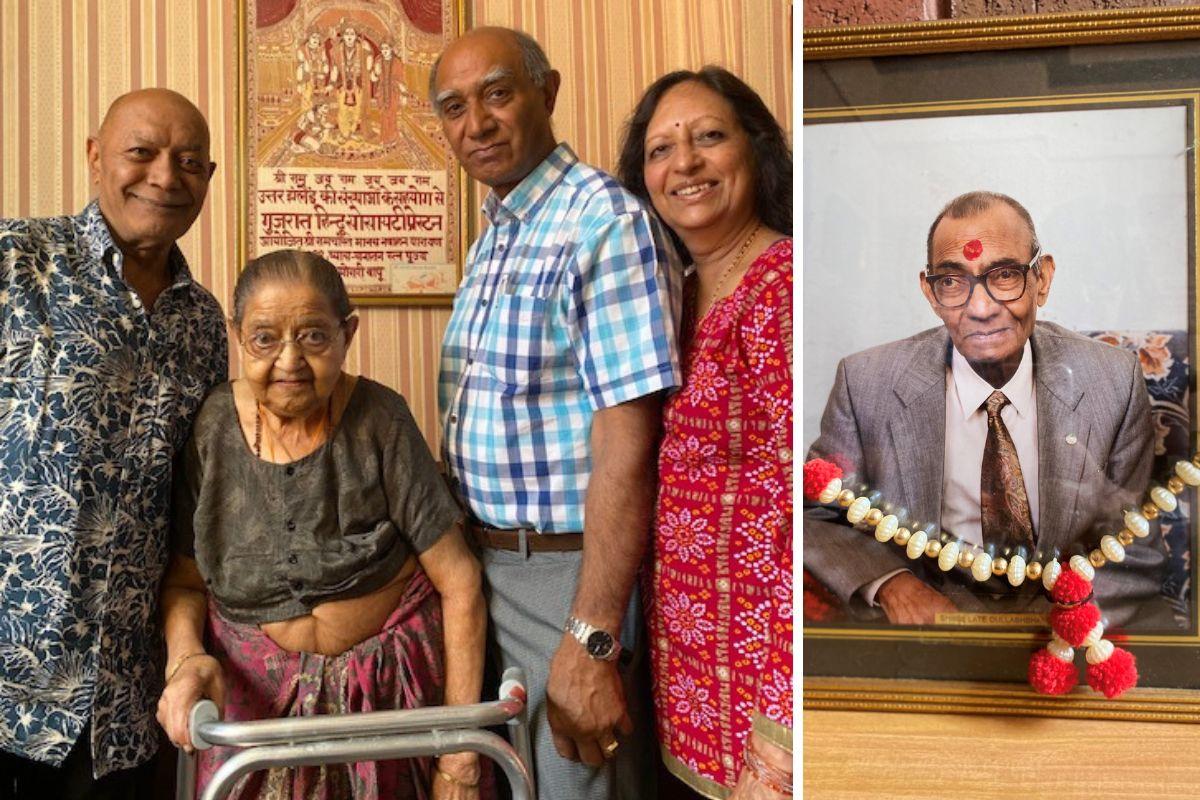 Jamnaben with sons Manhar Tailor (first left) and Ishwer Tailor and his wife Urmila Tailor. Pictured right is Dullabhbai Tailor.