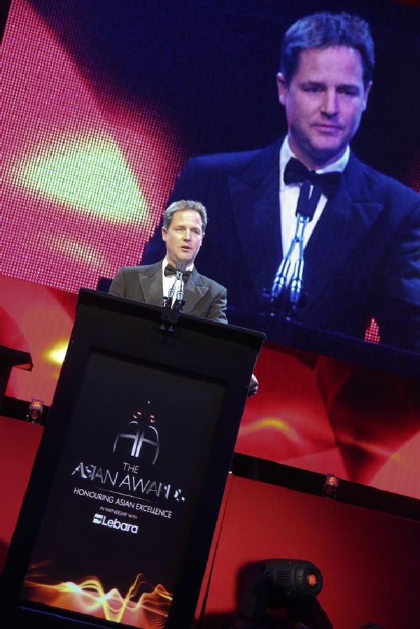 Deputy Prime Minister Nick Clegg at the Asian Awards, London, UK