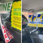 In December last year, cabbie Shafiq Khan revealed how he was told to remove a ‘Free Palestine’ sticker (left) from his vehicle