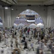In this stunning image from the weekend Muslim pilgrims circumambulate around the Kaaba within the Grand Mosque.