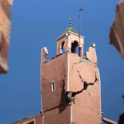 A cracked mosque minaret after an earthquake in Moulay Brahim village, near Marrakech, Morocco (Mosa’ab Elshamy/AP)