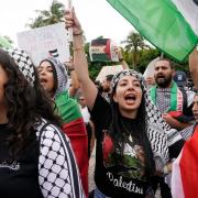 Palestinian supporters rally for Palestinians in Gaza in Miami (Marta Lavandier/AP)