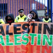 Protesters formed a blockade outside BAE Systems in Govan, Glasgow, as part of the ongoing campaign against sending arms to Israel (Jane Barlow/PA)