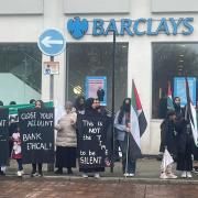 Protesters were back outside Barclays Bank in Blackburn to highlight the ongoing bombing of Gaza.