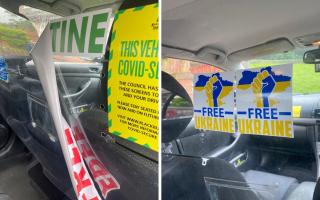 In December last year, cabbie Shafiq Khan revealed how he was told to remove a ‘Free Palestine’ sticker (left) from his vehicle