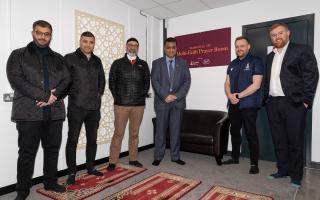 Representatives from Bradford City and Regal Foods inside the new multi-faith prayer room which has been officially opened at Valley Parade